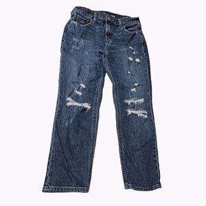 Old Navy Mid Rise Boyfriend Jeans Womens Size 0P Dark Wash Ripped Denim Pants